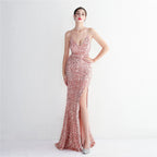 Women's Velvet Sequin Cami Evening Maxi Dress