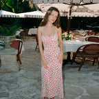 Polka Dot Printed Floral Strap Dress Summer French Backless