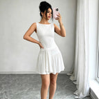 Women's Crew-Neck Ruched Pleated Dress