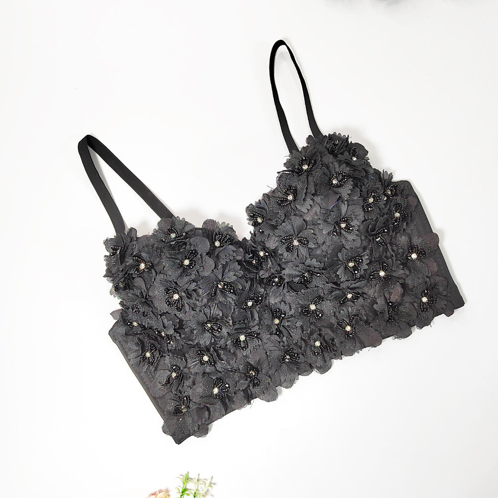 's Three Dimensional Floral Beaded Camisole Elegant Graceful