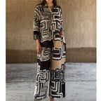Women's Cotton Linen Multi Color Printed Long Sleeve Casual Straight