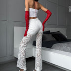 High-Waist Stitching Voile Straight Leg Trousers