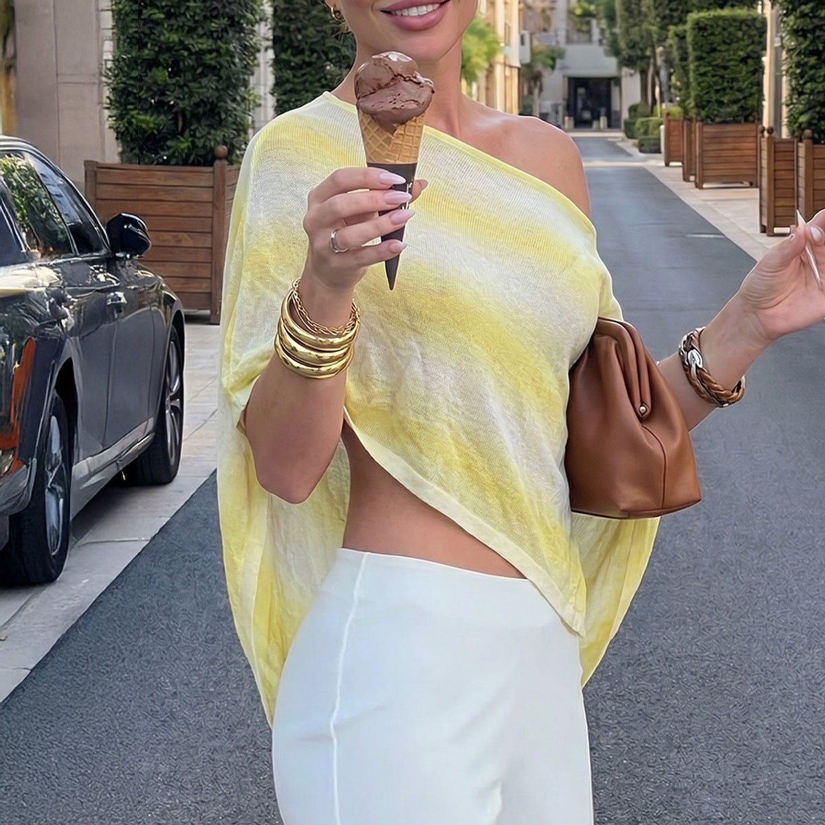 Women Clothing Spring Summer Casual Woolen Blouse Loose off Shoulder