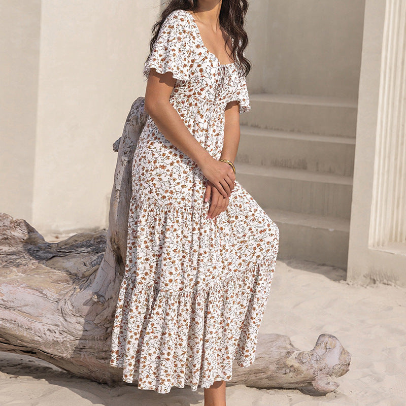 Women's Bohemian Floral V-Neck Swing Dress