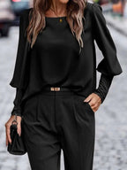 Women's Button-Front Long-Sleeve Blouse – Relaxed Office Top