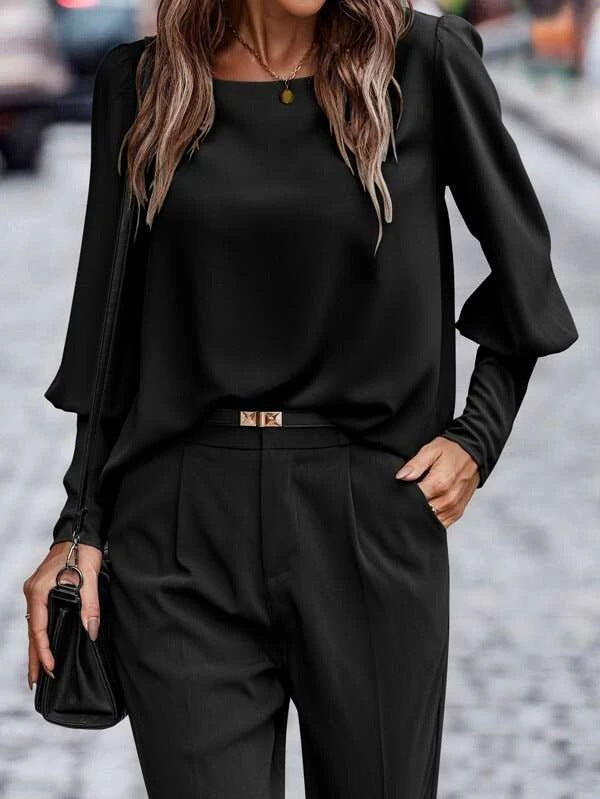 Women's Button-Front Long-Sleeve Blouse – Relaxed Office Top
