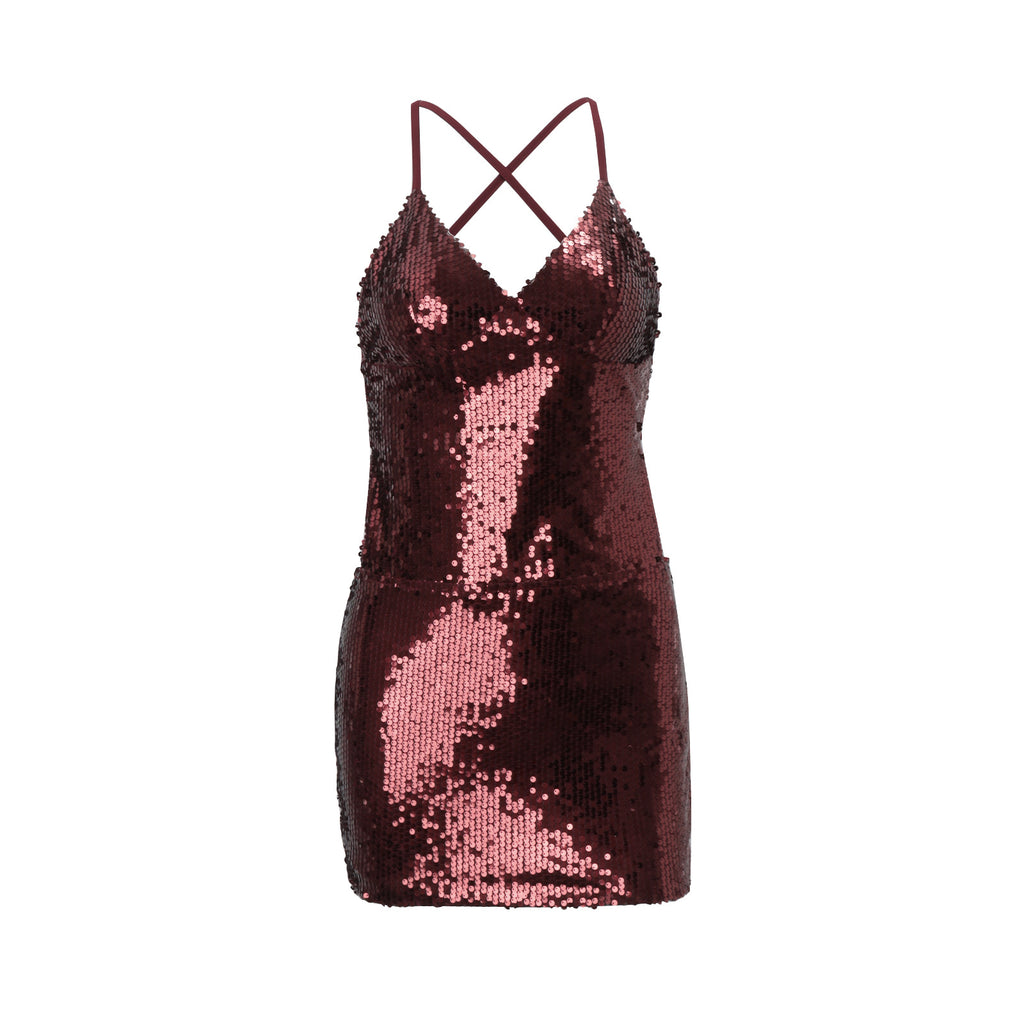 Bare Back Nightclub Sequin Lace-Up Sheath Short Dress