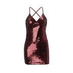Bare Back Nightclub Sequin Lace-Up Sheath Short Dress