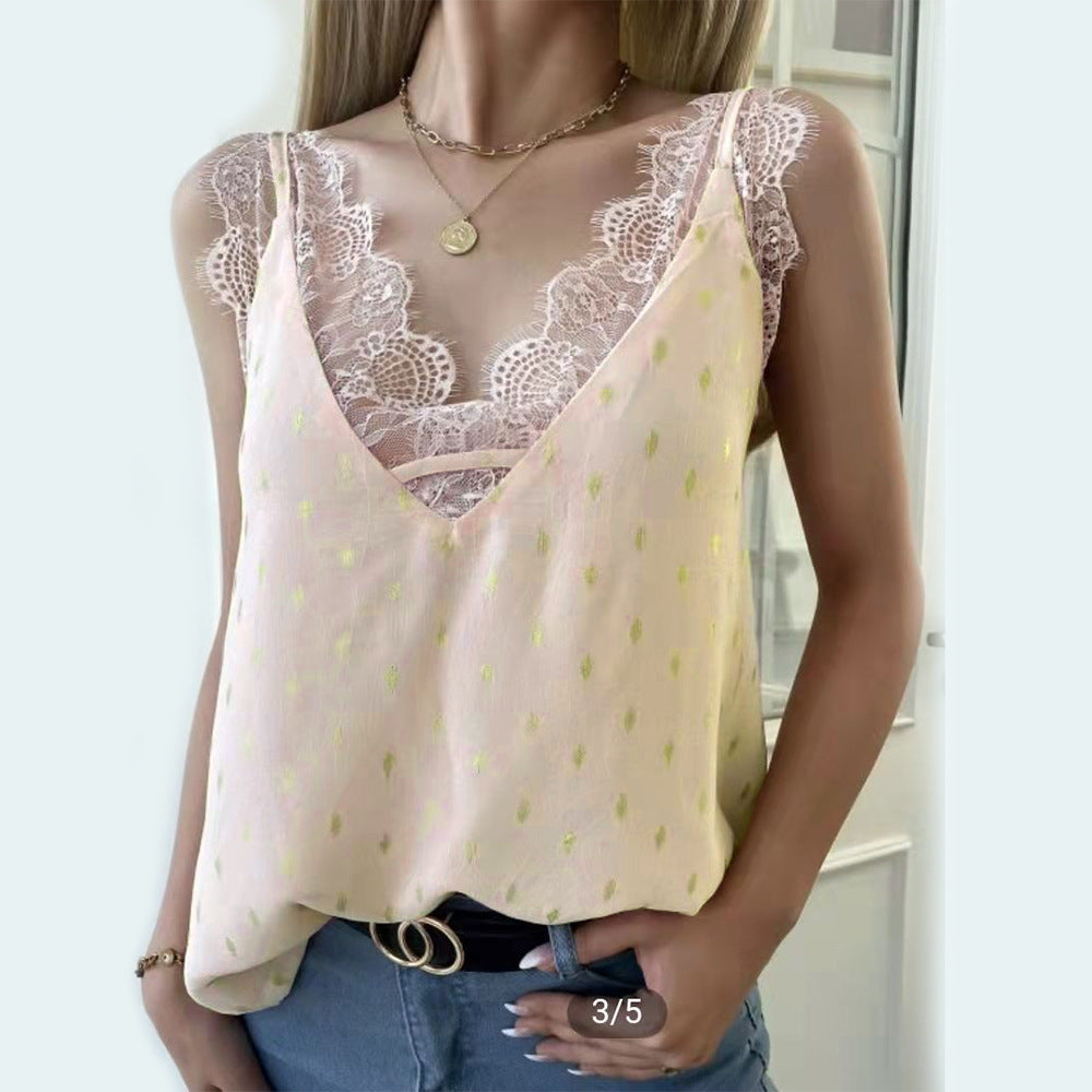 Golden Yellow Lace V-Neck Strap Top