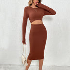 Women's Knitted Sexy Design Waist Hollow Out Cutout Thin Sheath Dress