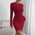 Women's Women's Red Dress High Waist Slim Backless Round Neck Hip