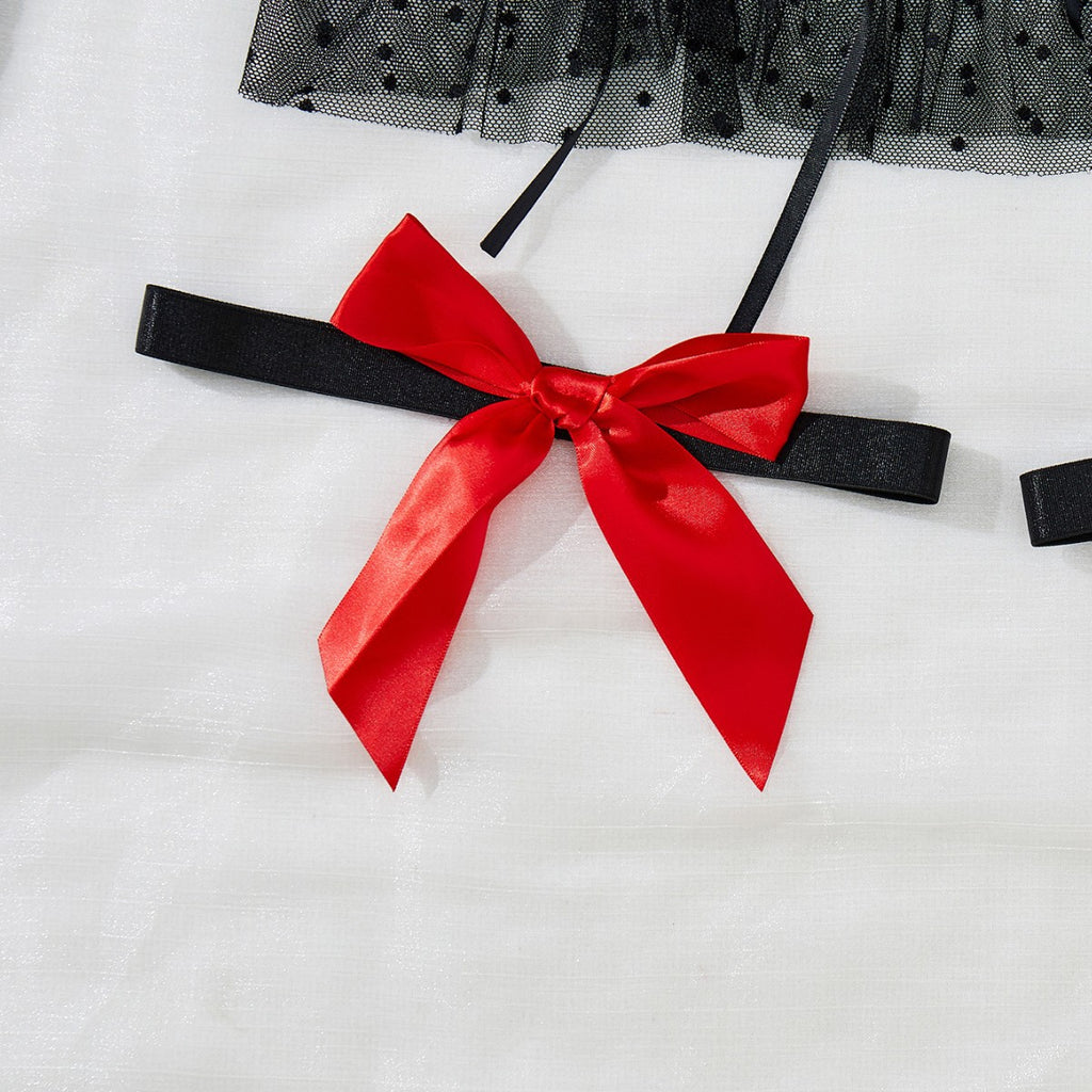 Sexy Lingerie for Women Sexy Lace up Hollow Out Cutout Temptation Sweet Bow Suspender Bed Uniform Headband