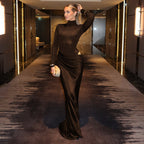 Mock-Neck Long-Sleeve Cutout Bodycon Maxi Dress