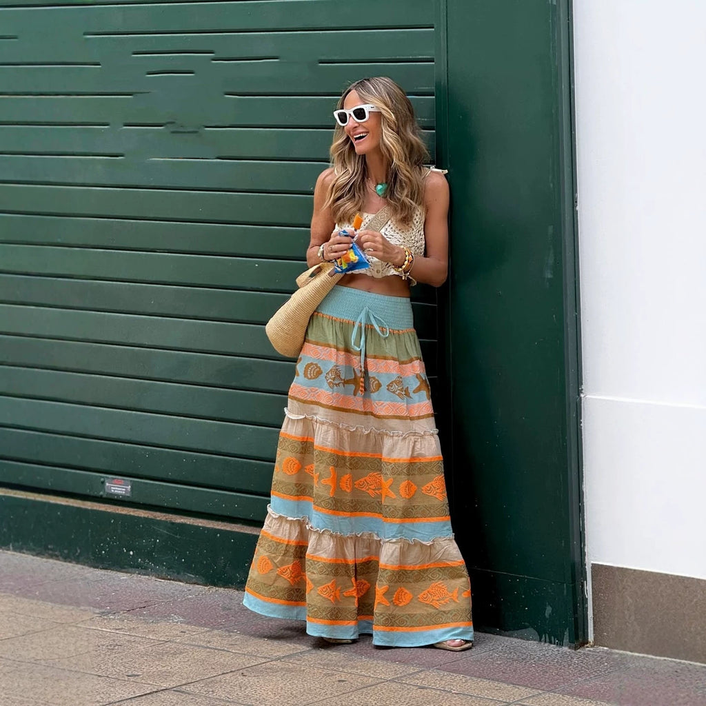 Women Skirt Positioning Printing HW Vacation Big Hem Skirt