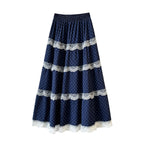 Polka Dot Lace Stitching Skirt Women Summer HW Slimming