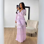 V-Neck Long-Sleeve Contrast Dress