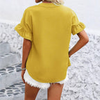 Women's Shirt Button Solid Color Cotton Linen Stand Collar Shirt