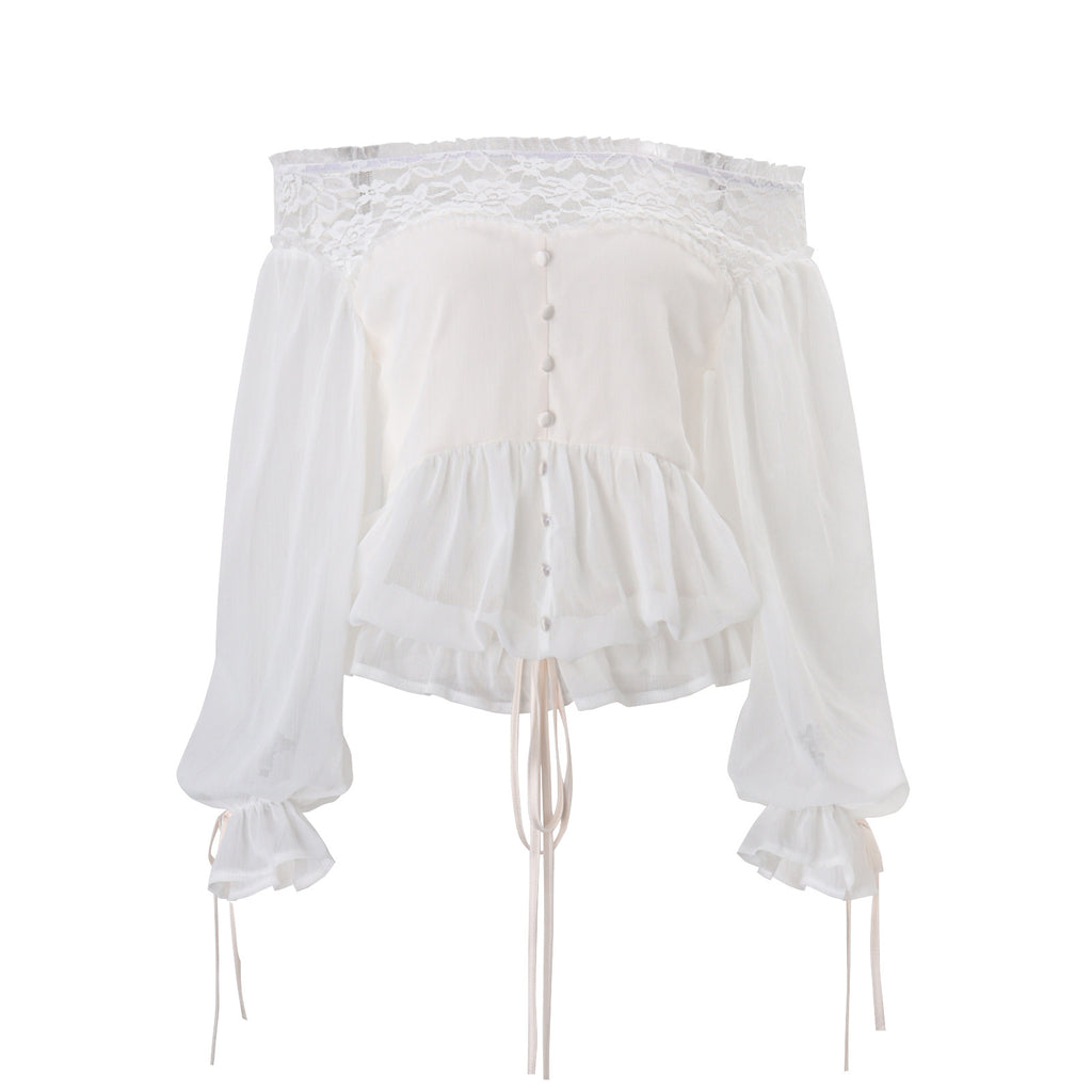 Women's Off-Shoulder Pleated Long-Sleeve Top