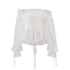 Women's Off-Shoulder Pleated Long-Sleeve Top