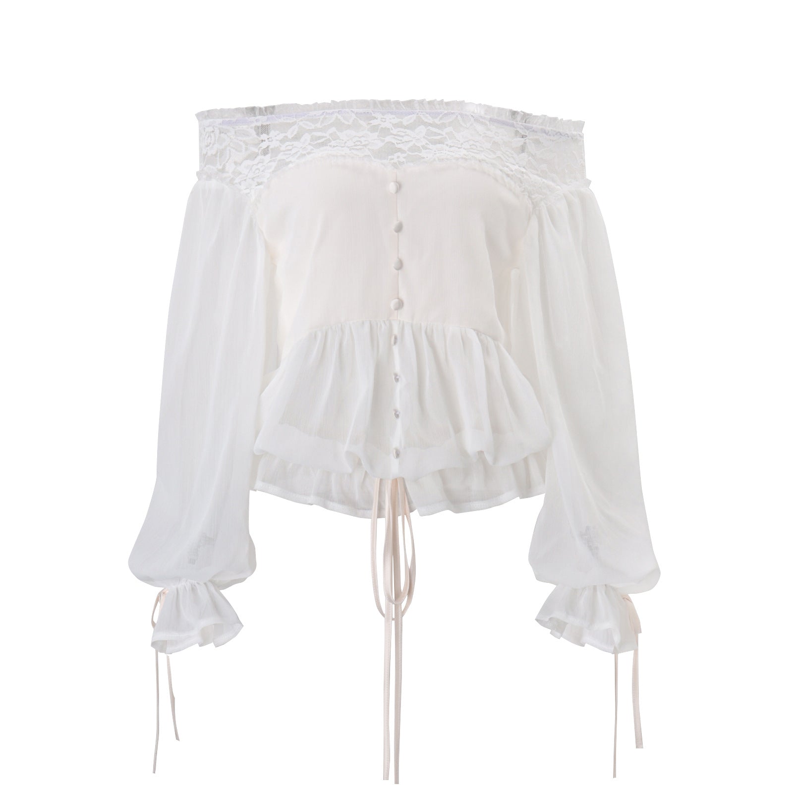 Women's Off-Shoulder Pleated Long-Sleeve Top