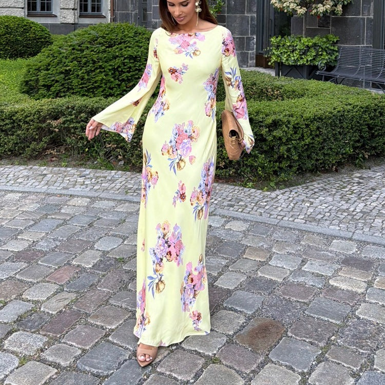 Women's Floral Round-Neck Long-Sleeve Dress
