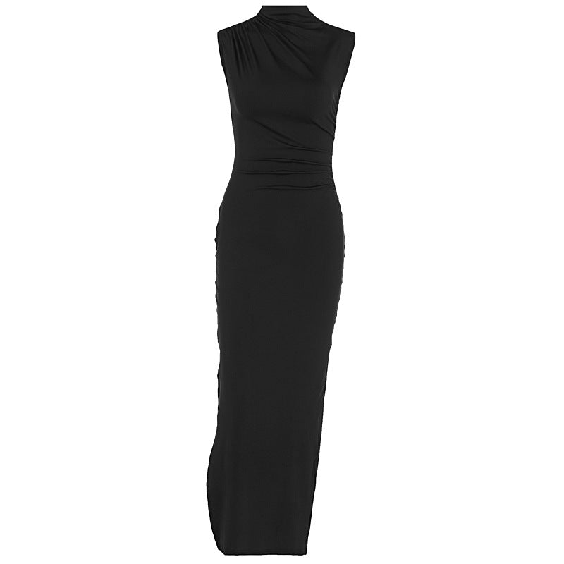 Summer Solid Color Split High Waist Slim Sleeveless Long Dress