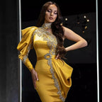 Women's Gold Sequin High-Neck Long Sleeve Maxi Dress