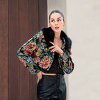 Women's Women Autumn Winter Fur Collared Jacquard Cardigan Long Sleeve Coat Short T Shirt Top