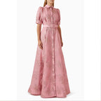 Floral Collared Belted Puff-Sleeve A-Line Maxi Dress