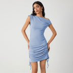 Women’s One-Shoulder Pleated Waist Bodycon Dress