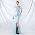 Women's Double Binding Waist Shaping Beltloop Adjustable Satin Evening Dress
