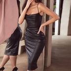 Party Dress Nightclubs Faux Leather Pleated Cami