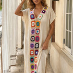 Women Clothing Crocheted Random Mixed Color Stitching Sexy Beach Blouse