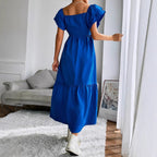 Off-Shoulder Ruffle-Sleeve A-Line Maxi Dress