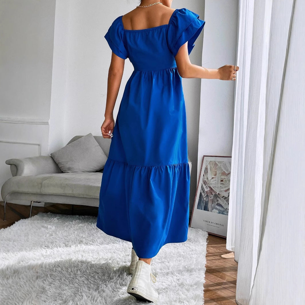 Off-Shoulder Ruffle-Sleeve A-Line Maxi Dress