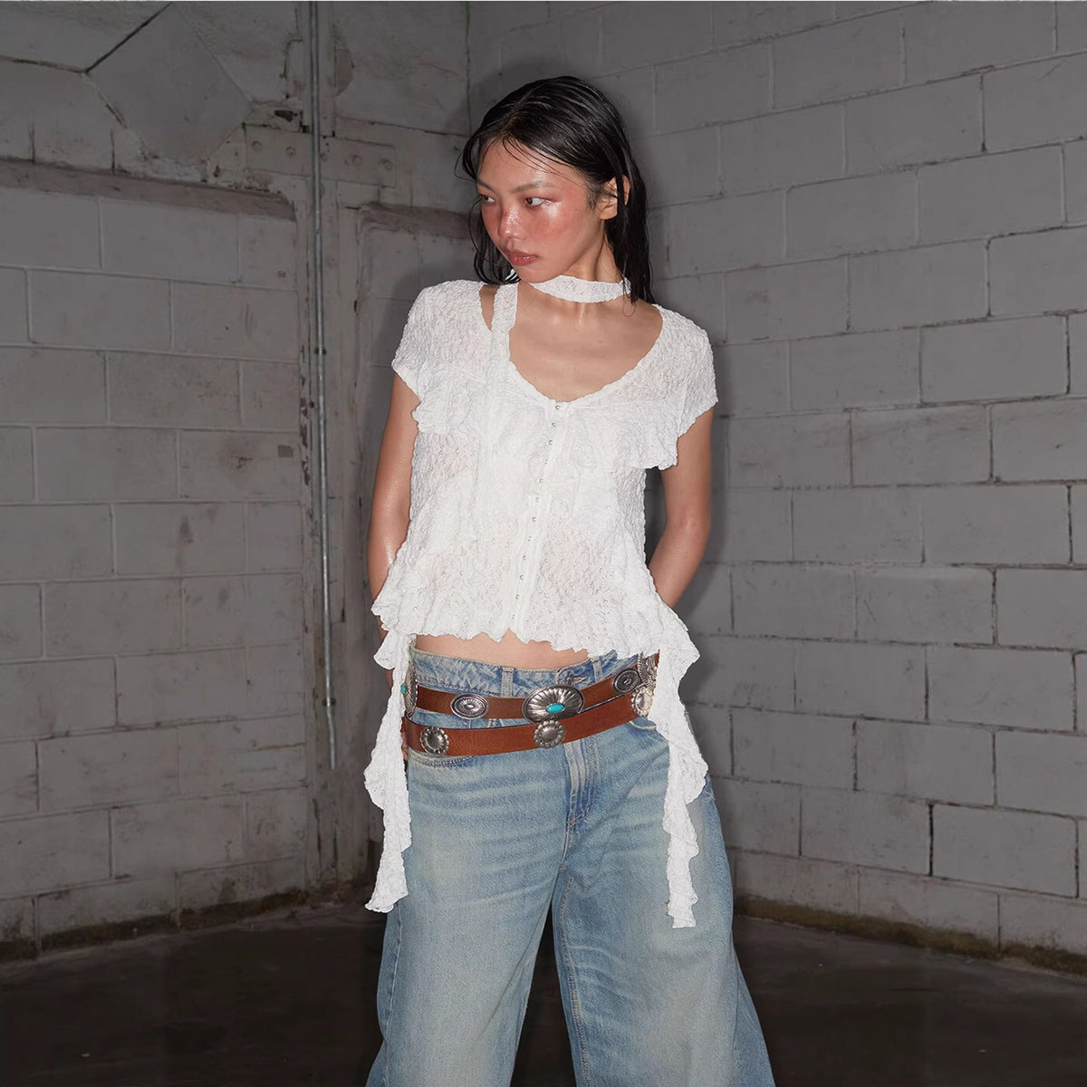 Women's Spring Summer Women Tops Retro V Neck Ribbon Lace Cardigan Short Sleeve