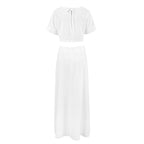 Women's Faux-Linen Cropped Top & High-Waist Skirt Two-Piece Set