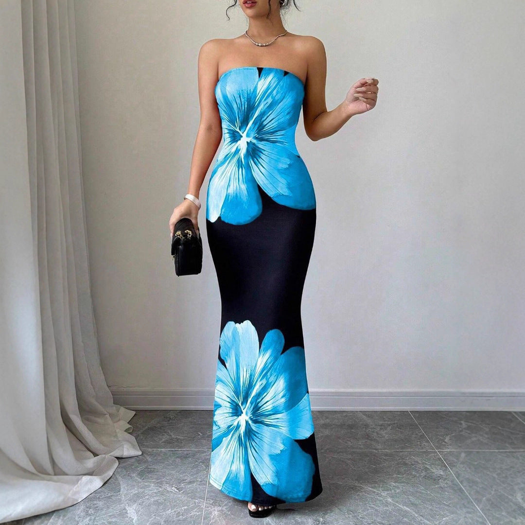 Summer Fashionable Elegant Bandeau Slim Fit Long Holiday Dress