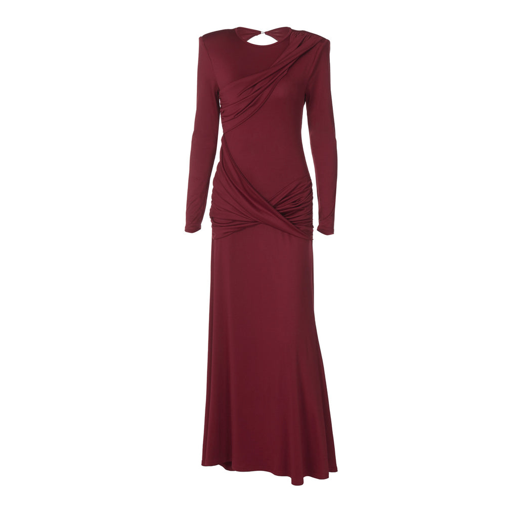 Women's Crew-Neck Backless Cutout Long-Sleeve Maxi Dress