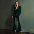 Women's Velvet Blazer And Flare-Leg Pants Set