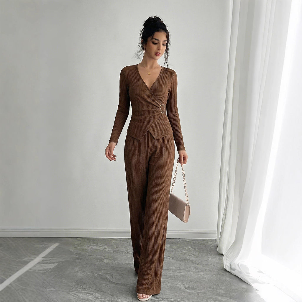 V-Neck T-Shirt & Trousers Set