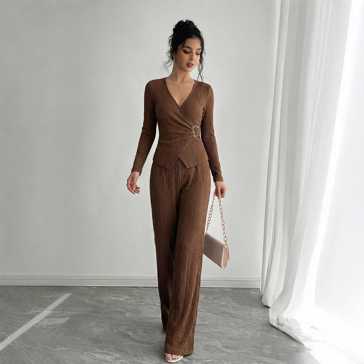 V-Neck T-Shirt & Trousers Set