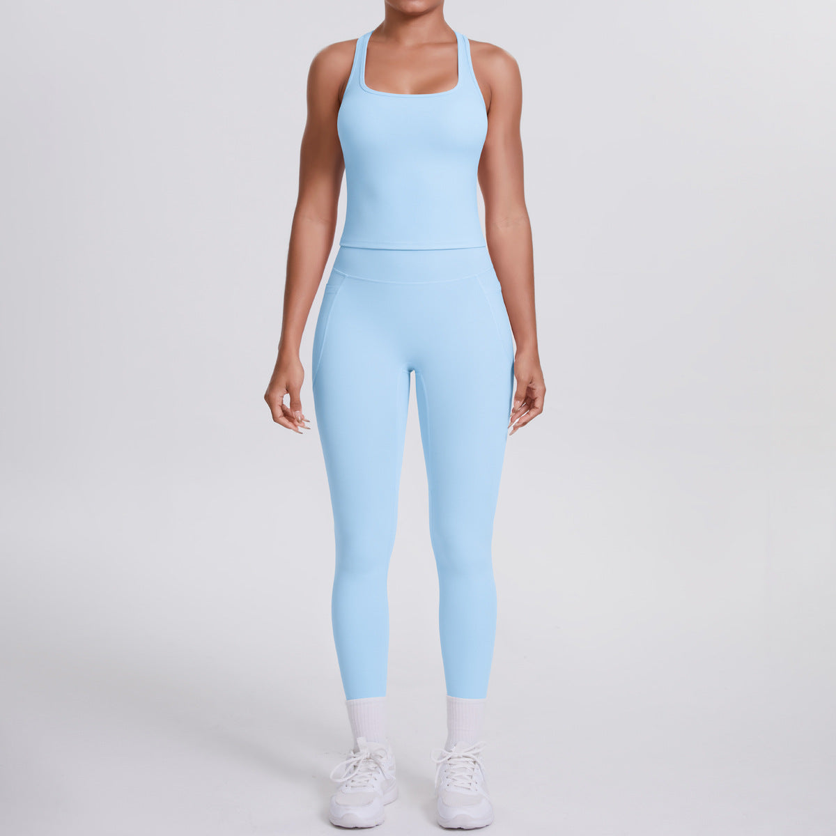 Brushed H Shaped Beauty Back Sports Vest Pants Yoga Pants Running Side Pocket Fitness Yoga Wear Set for Women