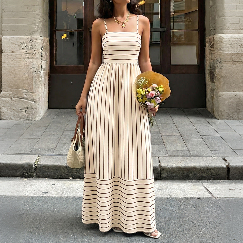 Women's Backless Striped Dress
