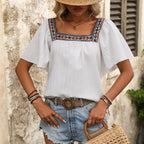 Women's Clothing Summer Square Collar Embroidered Irregular Asymmetric Hem Women Lining
