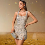 Sequin V-Neck Cami Mini Dress