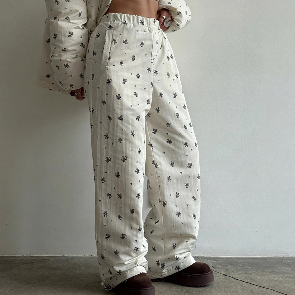 White Floral Trousers