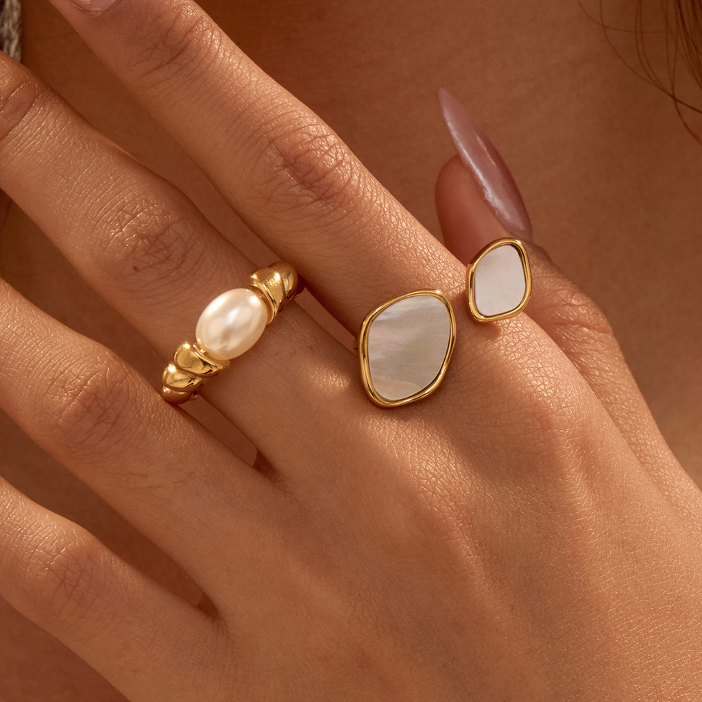 White Shell Stainless Steel Ring