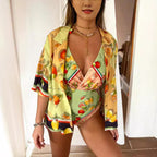 Summer Printed Cardigan Single Breasted Loose Lapels Women Shirt