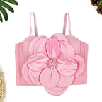 Women's French Three Dimensional Petals Creative Large Floral Beaded One Piece Cup Gathered Bra Outer Wear Boning Corset Slim Fit Slimming Spaghetti Straps